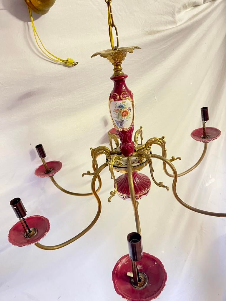 Lustre porcelaine et laiton, Antiquités & Art, Antiquités | Éclairage, Enlèvement