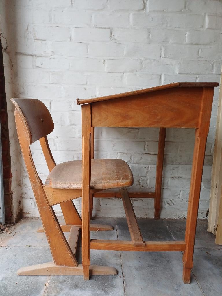 oude lessenaar + stoel, retro vintage design, Enlèvement, Utilisé