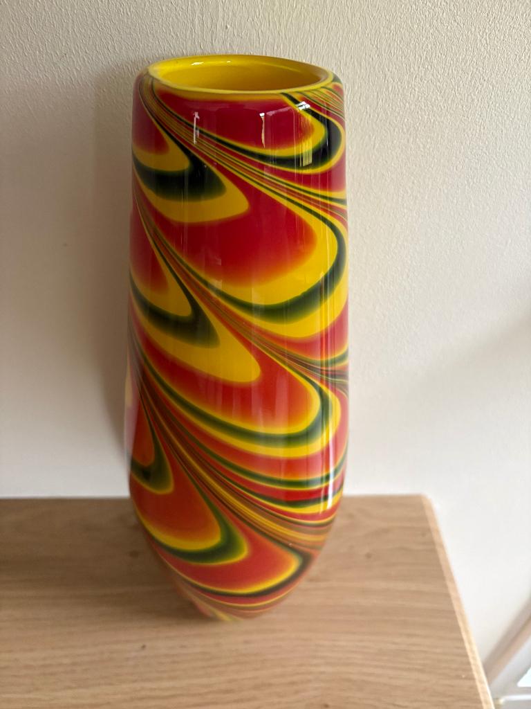 Vintage XL Murano “Rasta” Swirl Vaas., Enlèvement ou Envoi