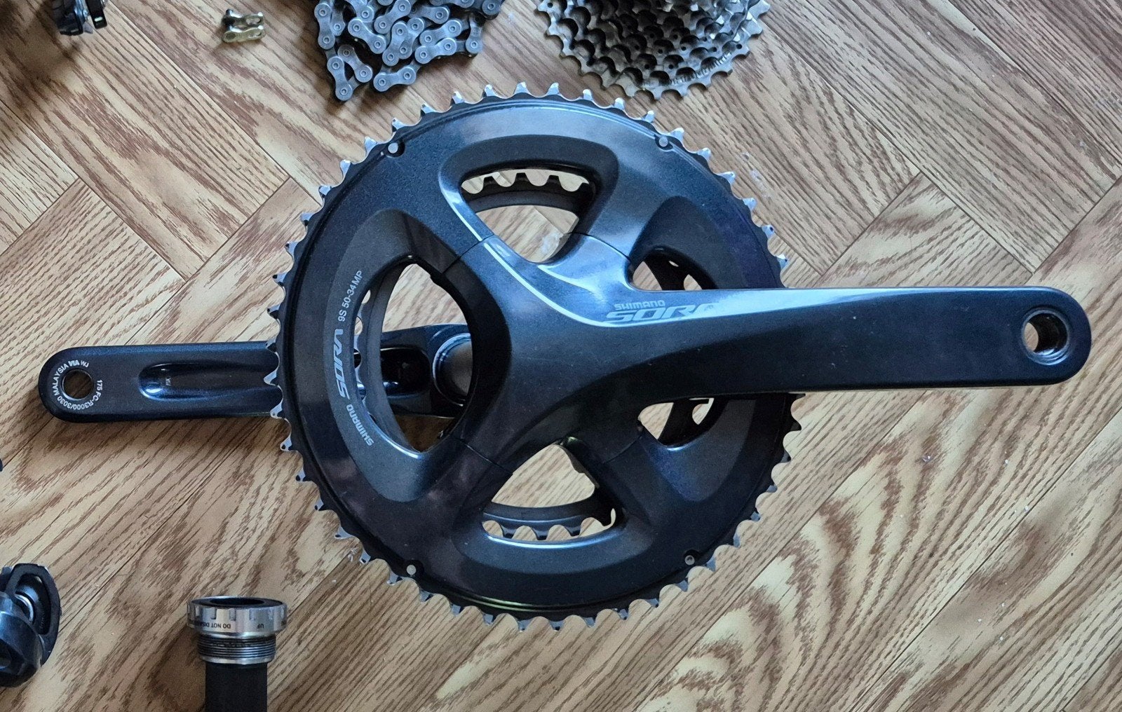 Shimano Sora FC-R3000 175 mm crankstel (50-34T), Fietsen en Brommers, Crankstel of Pedalen, Gebruikt, Ophalen of Verzenden, Aluminium