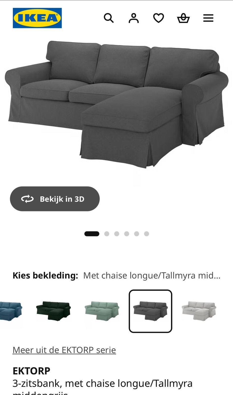 EKTORP Housse canapé 3pl avec méridienne/Tallmyra gris moyen, Maison & Meubles, Enlèvement ou Envoi, Neuf, Quatre personnes ou plus