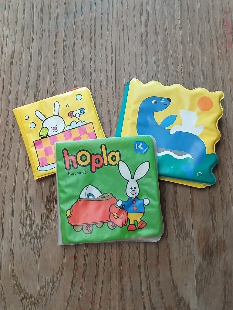 Set van 3 Vrolijke Badboekjes - o.a. Hopla, Enlèvement ou Envoi, Utilisé, Livre de bain, Autres marques