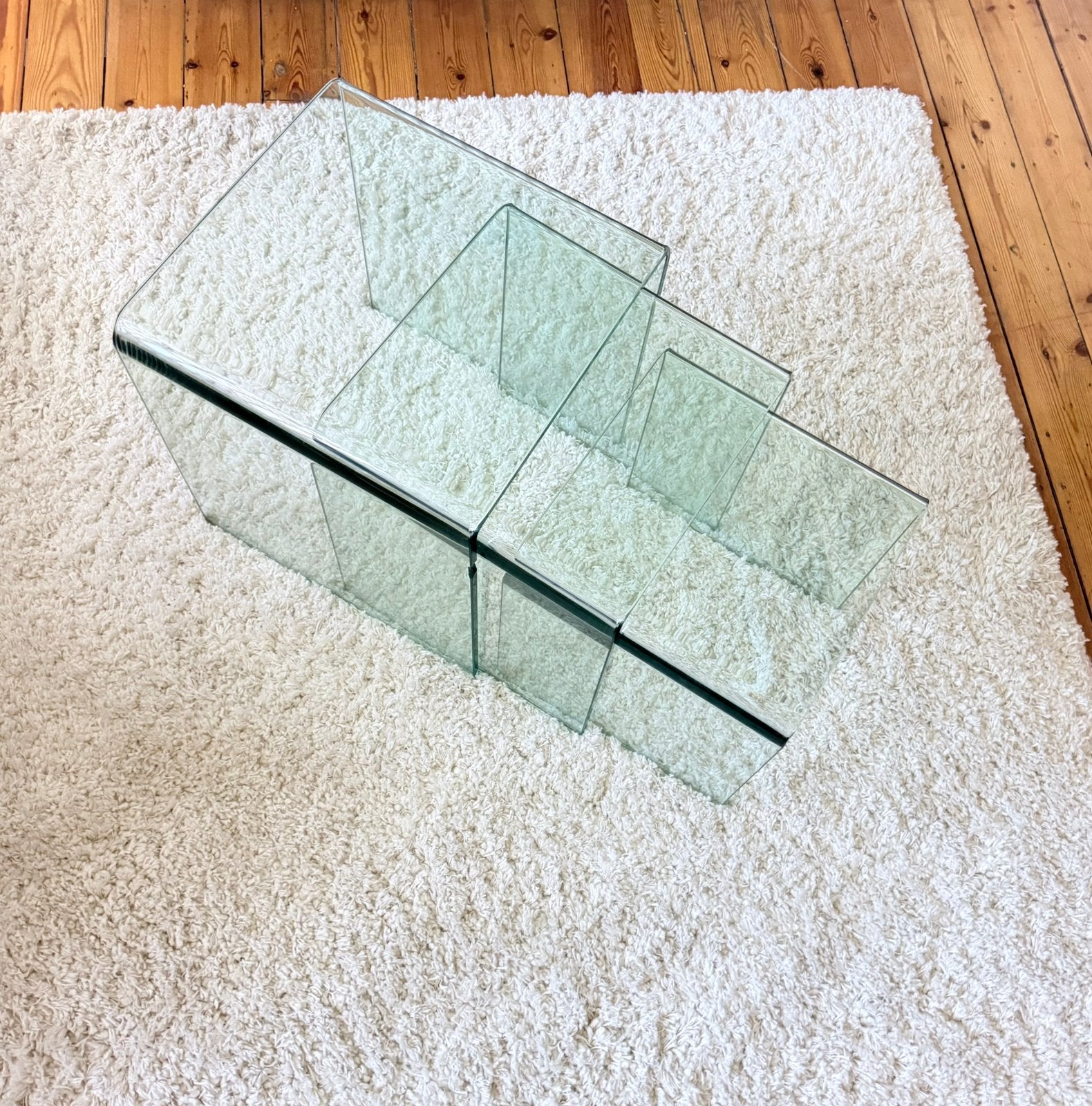 3 glazen salontafeltjes, Ophalen, Minder dan 50 cm, Gebruikt, Vierkant