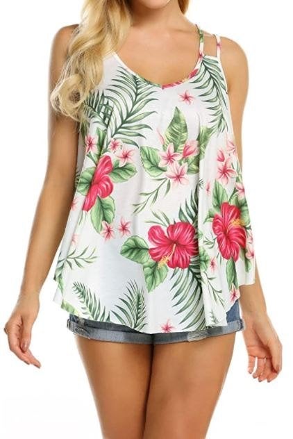 Top T-shirt Tropical blanc sans manches, Envoi, Neuf, Blanc, Sans manches