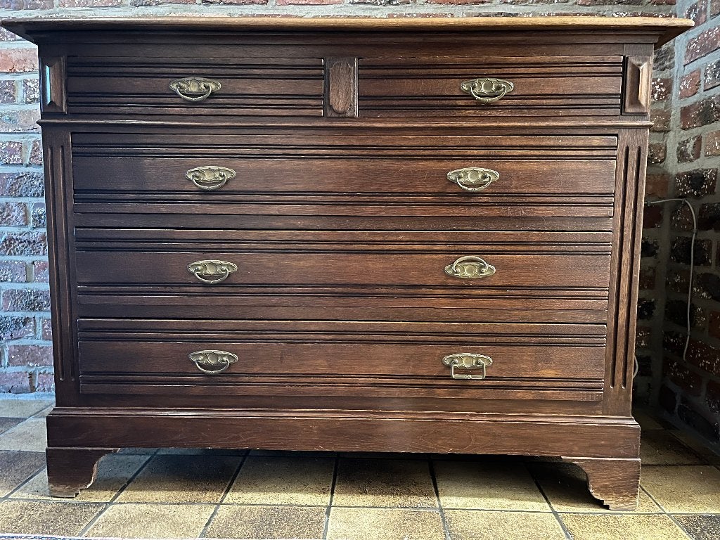 Vintage eiken commode met lades, 100 à 150 cm, Enlèvement, Utilisé, 50 à 75 cm