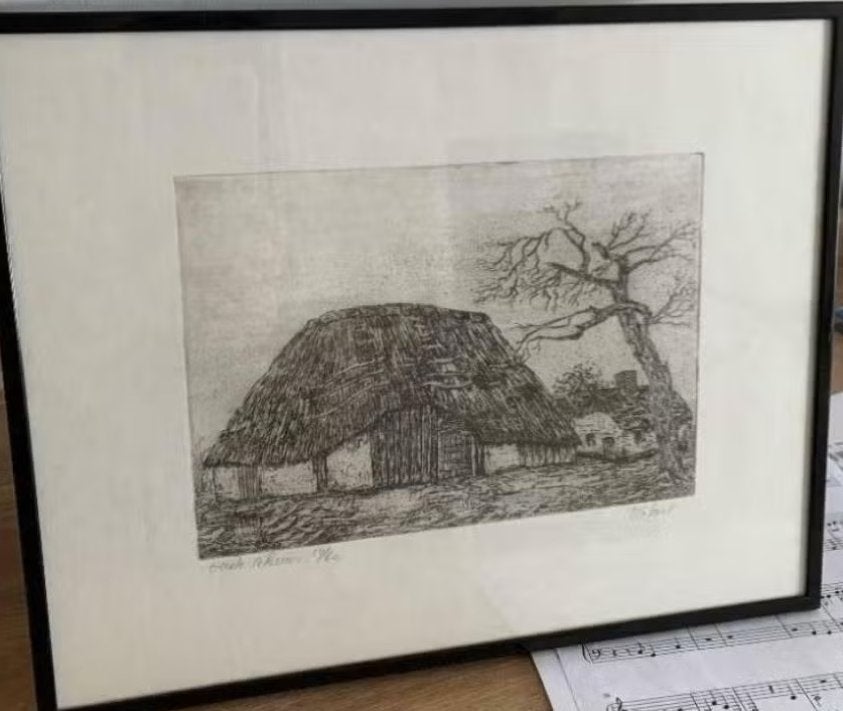 Ets van R. De Smet 'De oude schuur', Antiek en Kunst, Ophalen, Ets, Genummerd
