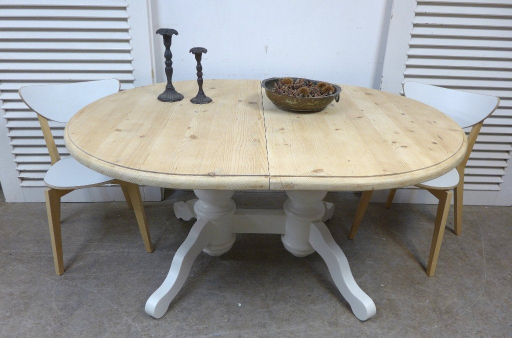 Fraaie witte landelijke ovale uitschuifbare tafel 160- 200, Ophalen, 100 tot 150 cm, Zo goed als nieuw, Vijf personen of meer