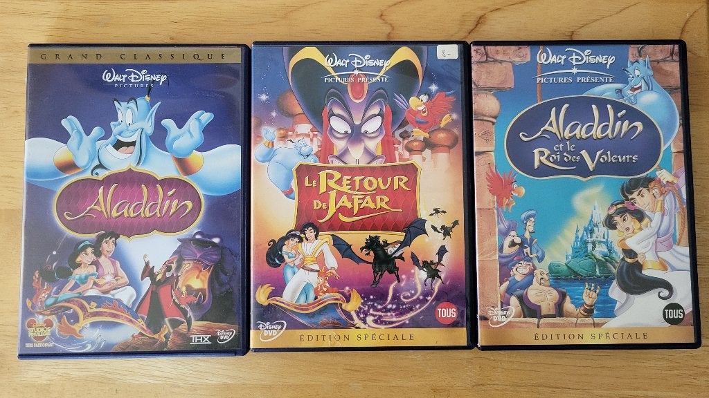 Lot DVD intégrale Aladdin Disney (3 films), Matériel bonus, Tous les âges, Animation, Américain