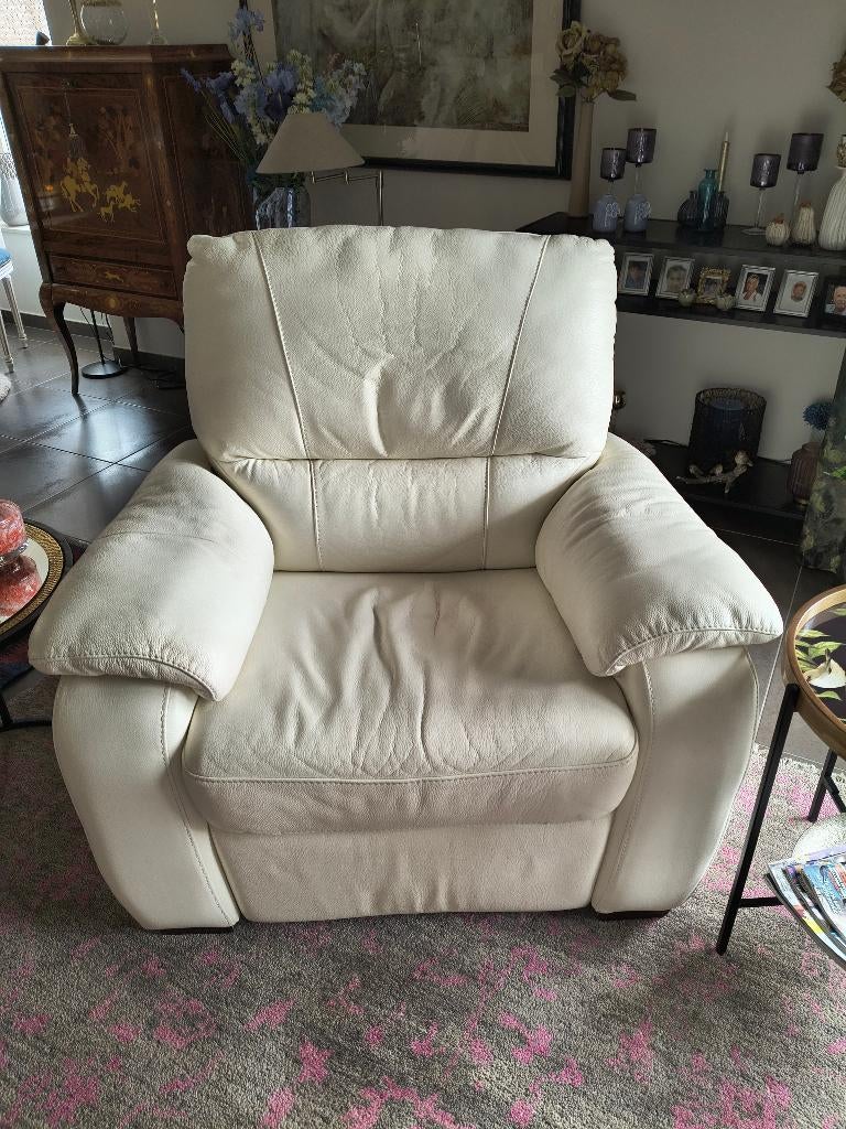 Witte ledere relax, Huis en Inrichting, Fauteuils, Ophalen, Gebruikt, Minder dan 75 cm, Leer