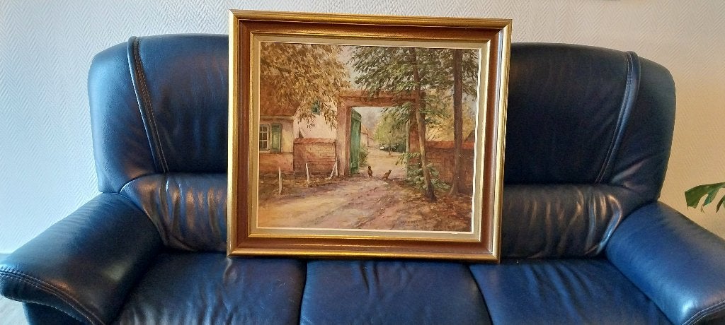 Tableau de la ferme, Peinture à l'huile, Toile, Enlèvement, Encadré