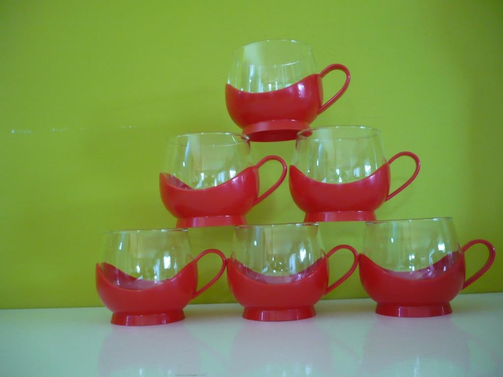 6 rode vintage melitta thee tassen met uitneembare glazen, Ophalen of Verzenden, Huis en Inrichting