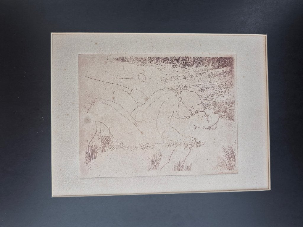 Floris Jespers (1889-1965) - Loving couple in the dunes, Ets, Ophalen of Verzenden, 14 cm, 11 cm
