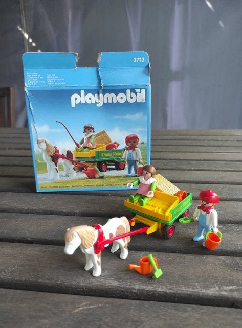 Vintage Playmobil 3713 boerderij kinderen paard en kar, Ophalen, Gebruikt, Complete set, Figuren
