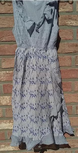 Grijs/blauwe L zomerjurk van zijde en katoen, Sans marque, Maat 42/44 (L), Ophalen of Verzenden, Zo goed als nieuw