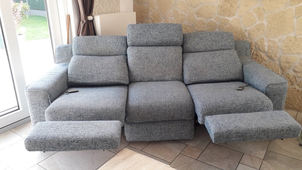 canapé poltronesofa avec 2 relax électrique 4 places, 200 à 250 cm, Banc droit, Bois, Comme neuf