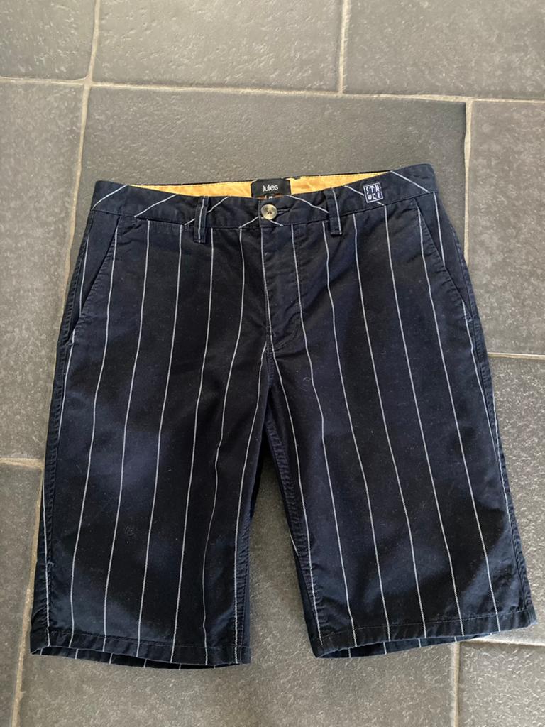 Jules korte broek zwart met witte lijnen chino t38/s, Ophalen of Verzenden, Zo goed als nieuw, Maat 46 (S) of kleiner, Blauw