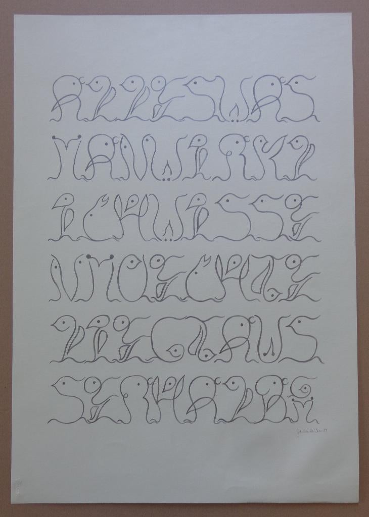 GERALD MEISTER / VOGELSCHRIFT II / ZEEFDRUK / 73x51cm / SIG, Antiquités & Art, Art | Lithographies & Sérigraphies, Signé, Enlèvement ou Envoi