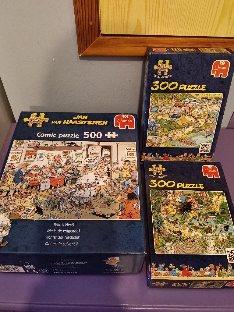3 puzzels: jan van haasteren., Ophalen of Verzenden, Minder dan 500 stukjes, Gebruikt, Legpuzzel