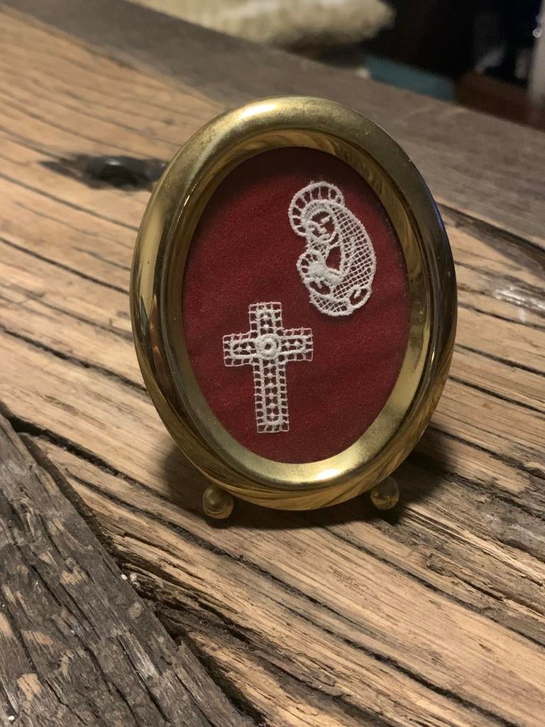 Vintage kader met Brugs kant - antiek fotokader gouden lijst, Enlèvement ou Envoi