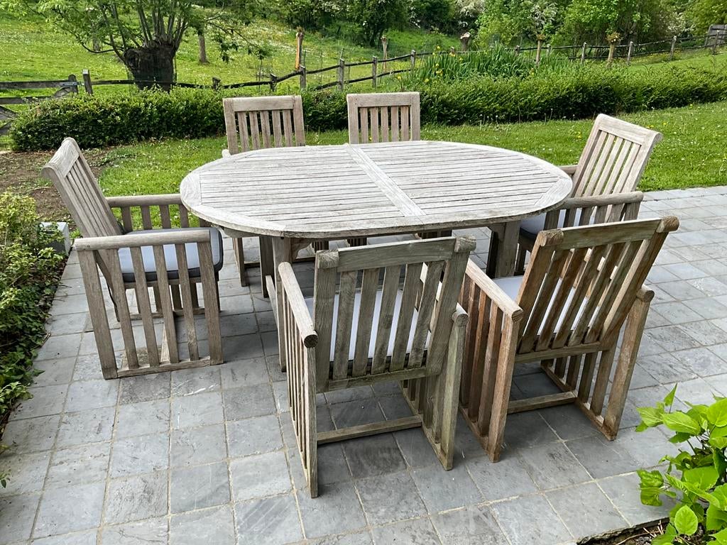Teak tuinset tafel met 6 stoelen, Tuin en Terras, Ophalen, Gebruikt, Tuinset