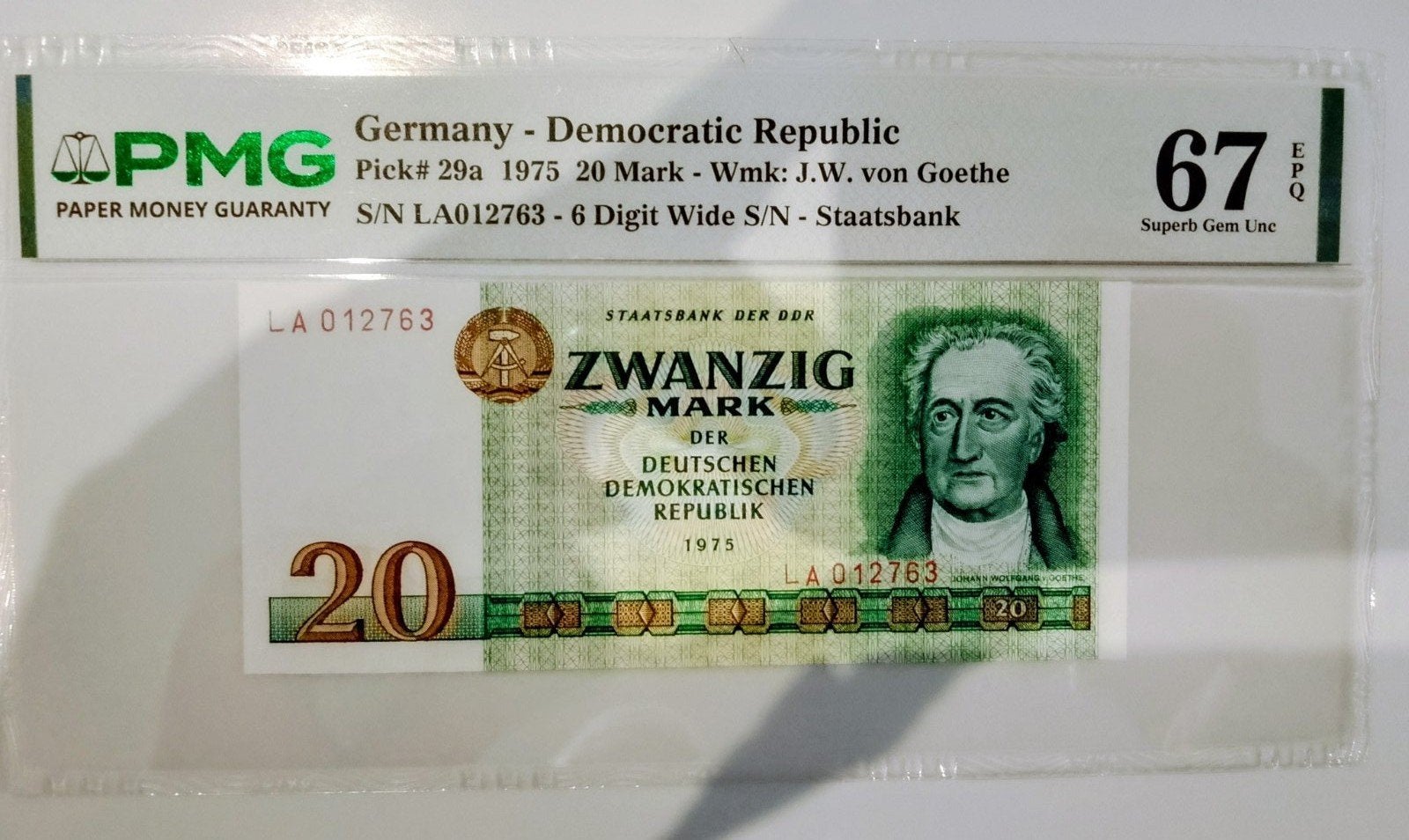 Germany 20 Mark 1975 PMG 67 EPQ, Timbres & Monnaies, Enlèvement ou Envoi