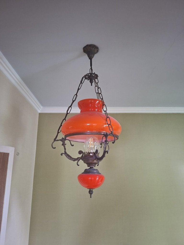 Vintage oranje hanglamp – opvallend retro design, Maison & Meubles, Lampes | Suspensions, Utilisé, Enlèvement