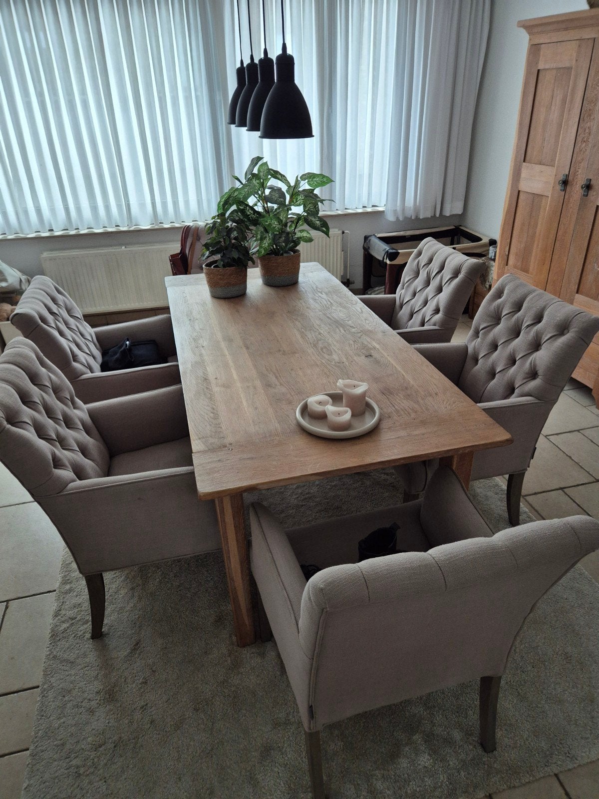 Mooie houten tafel met 6 stoelen, Huis en Inrichting, Ophalen, Gebruikt, Landelijk, 4 tot 6 stoelen