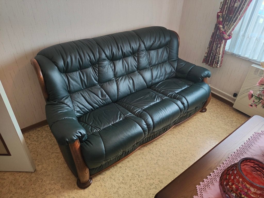 Salon massief eik - echt leder - nooit gebruikt, Huis en Inrichting, Ophalen, Nieuw, Hout, Rustiek