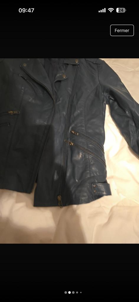 Veste Perfecto Style Biker en Cuir Naf Naf Bleu Canard, Enlèvement ou Envoi, Comme neuf, Bleu