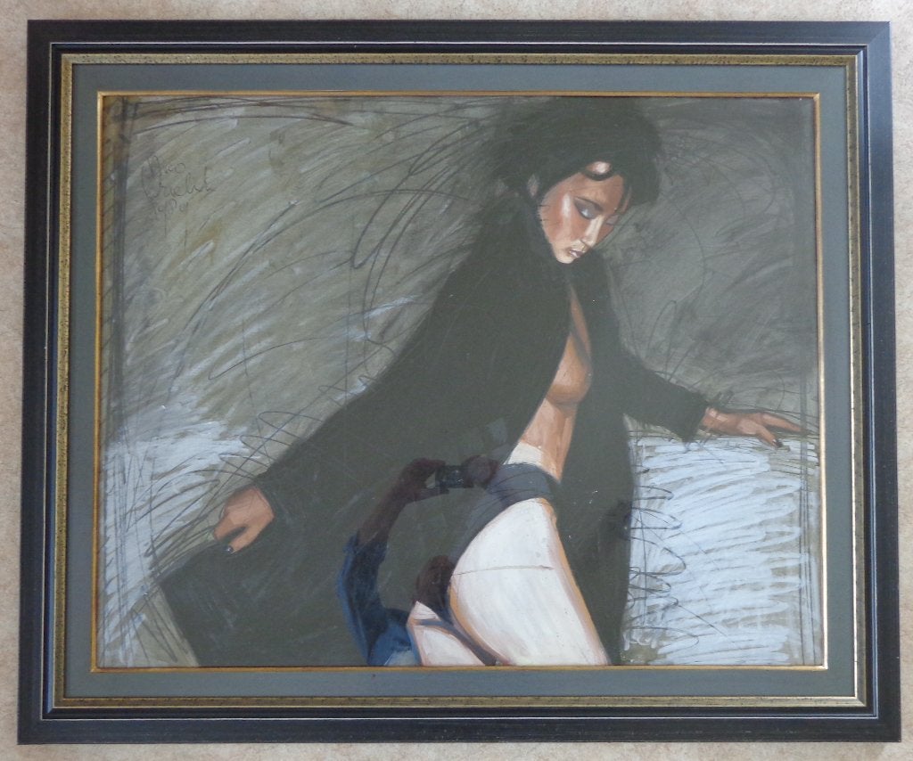 NICO VRIELINK / HALFNAAKTE VROUW / OLIEVERF / 98x118cm KADER, Antiquités & Art, Enlèvement, Verre, Signé, Peinture à l'huile