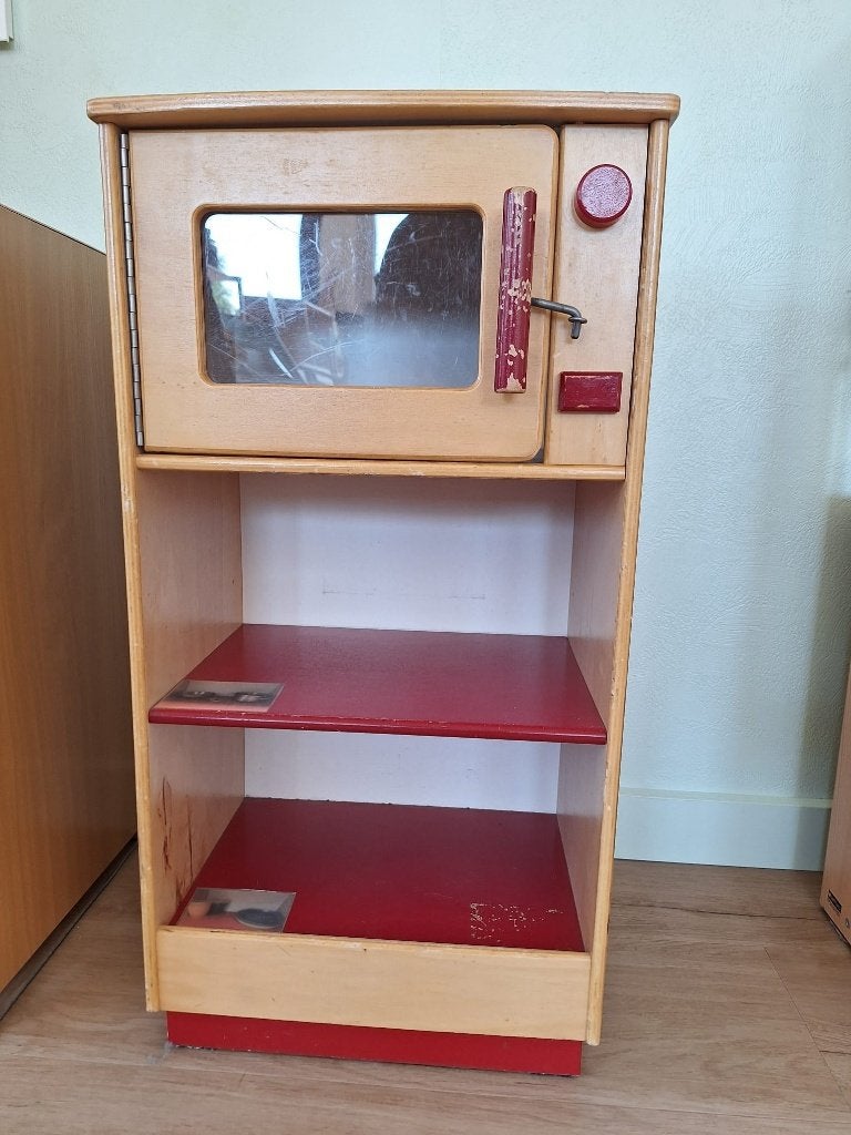Houten speelkeuken: keukenkast met microgolfoven, Ophalen, Gebruikt, Hout, Speelkeuken