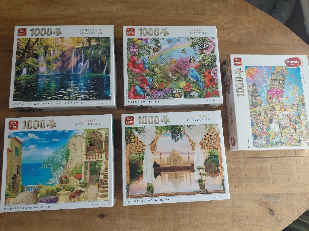 5 Puzzles 1000 Pièces, Enlèvement, 500 à 1500 pièces, Comme neuf, Puzzle
