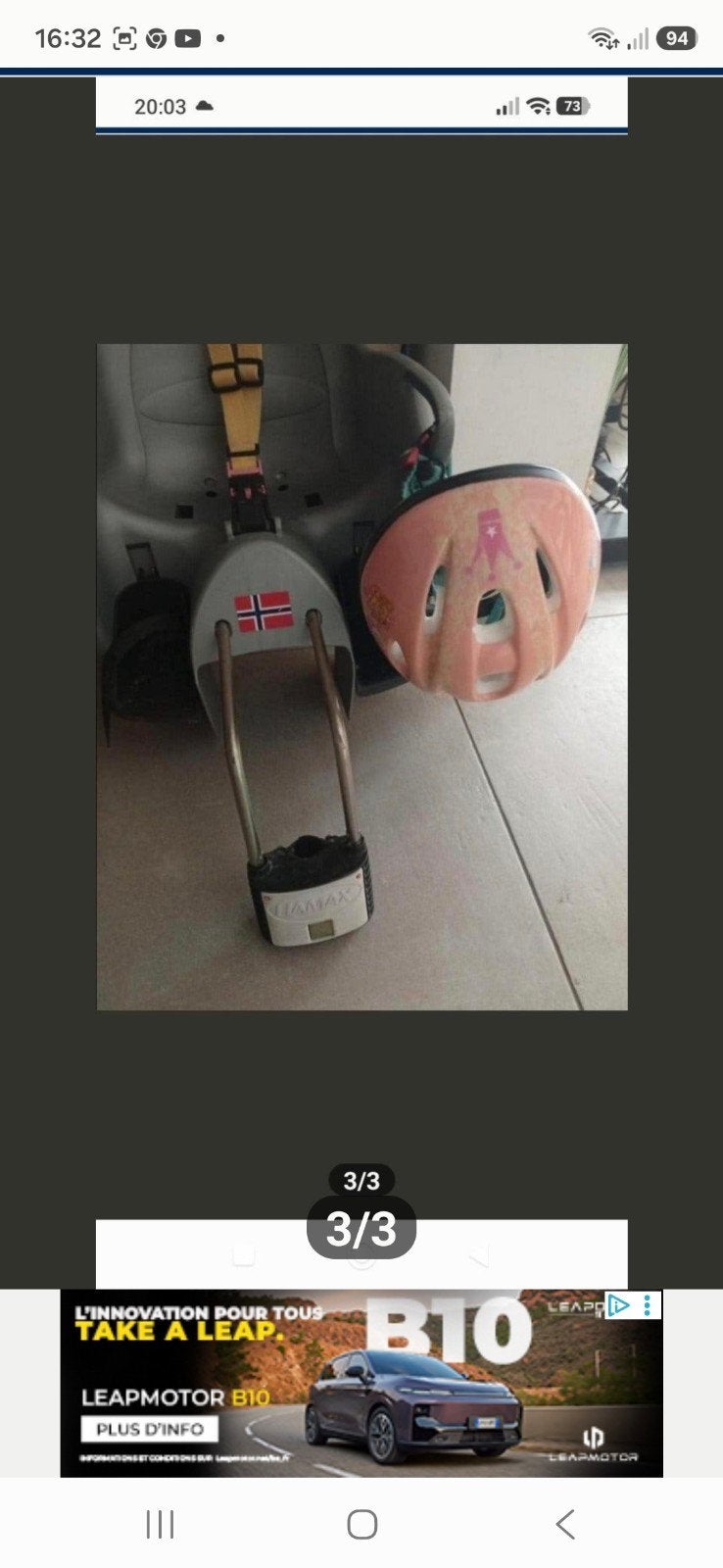 Siege enfant pour vélo + casque., Utilisé