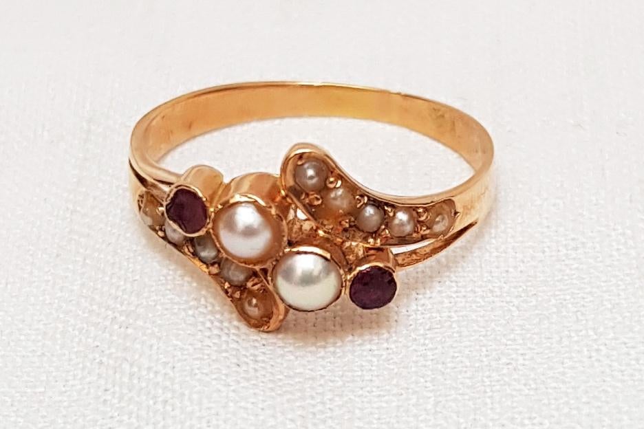 Bague ancienne OR -Pierres colorées - Perles., Bijoux, Sacs & Beauté, Enlèvement ou Envoi, Or, Bague
