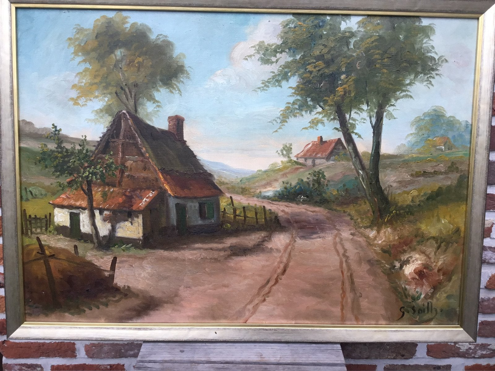 Olie/doek-getekend-afmetingen: afmetingen 78x56 met kader., Antiek en Kunst, Ophalen, Doek