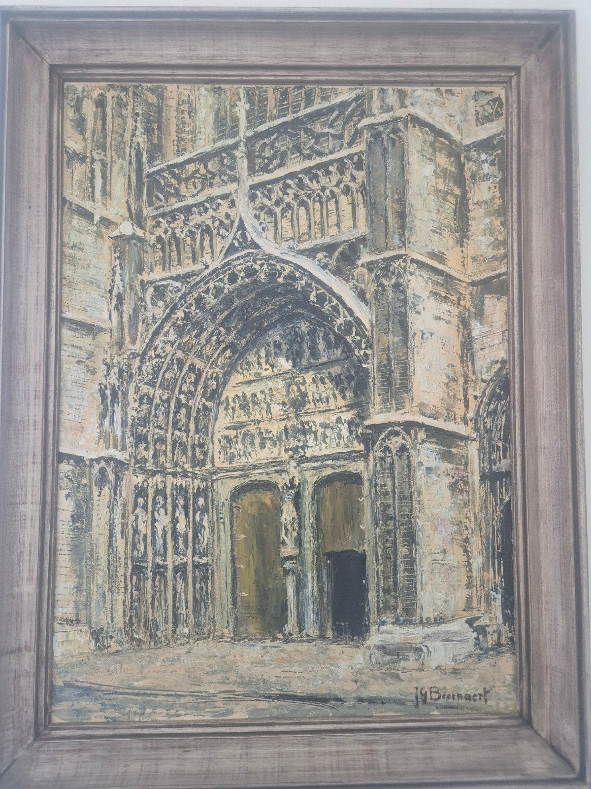 ingang kathedraal Antwerpen schilderij, Antiek en Kunst, Ophalen, Schilderij, Handgemaakt
