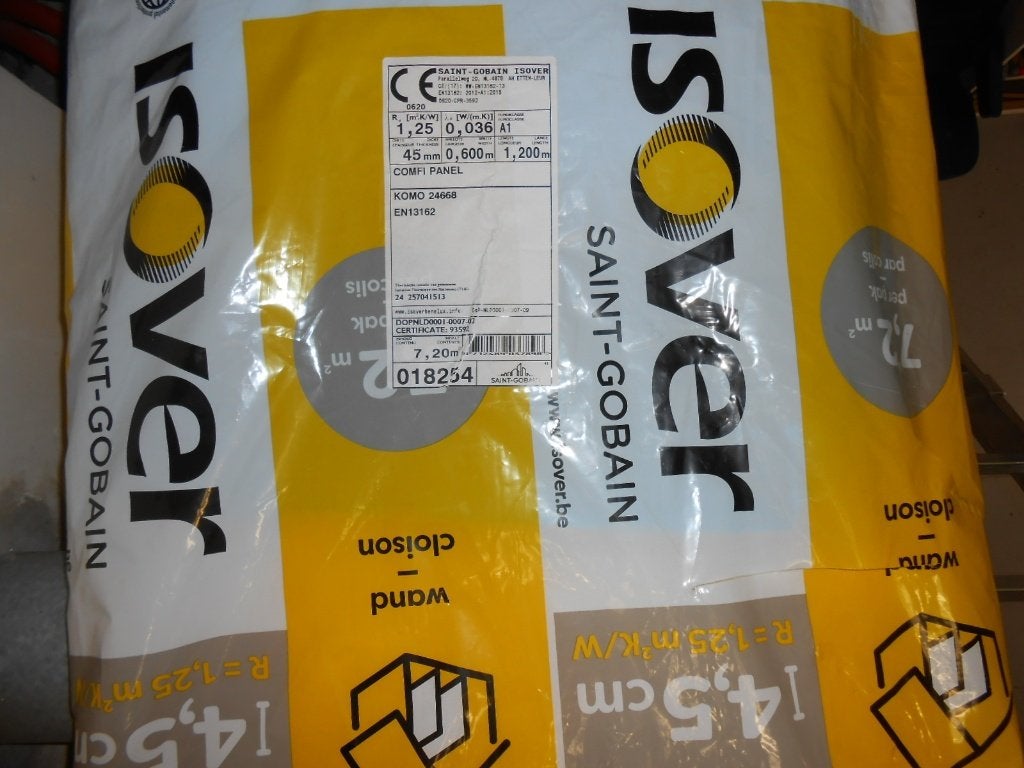 Isover glaswol isolatie 4,5 cm 60 x 120 -- 5 M2 in 7 panelen, Doe-het-zelf en Bouw, Ophalen, 4 tot 8 cm, Nieuw, 5 tot 10 m²