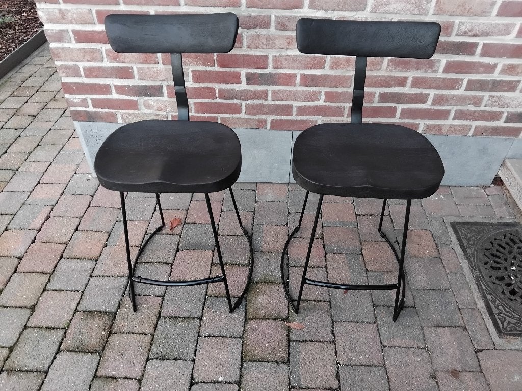 barstoelen krukken 2 stuks mango hout zwart, Ophalen, Zo goed als nieuw, Hout