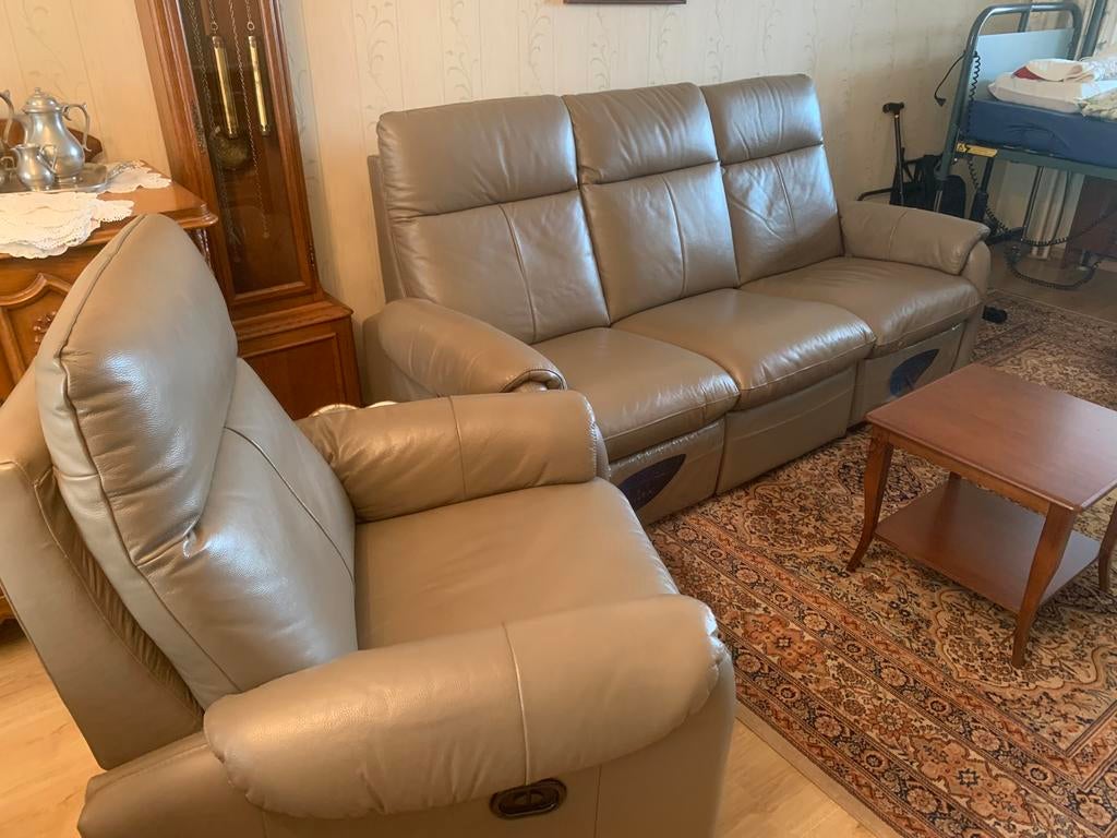 Lederen bankstel met relaxfauteuils, Huis en Inrichting, Ophalen, Gebruikt