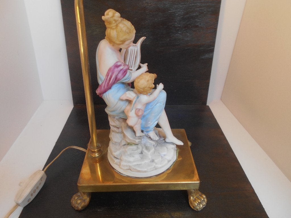 ancienne lampe  joueuse lyre cherubin ,pied cuivre, Antiquités & Art, Enlèvement