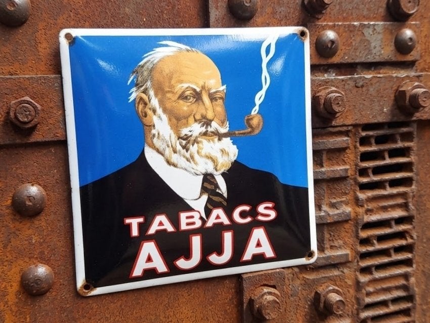 Emaille Reclamebord AJJA Tabak Shag Sigaretten Vintage Plaat, Verzamelen, Verzenden, Gebruikt, Reclamebord