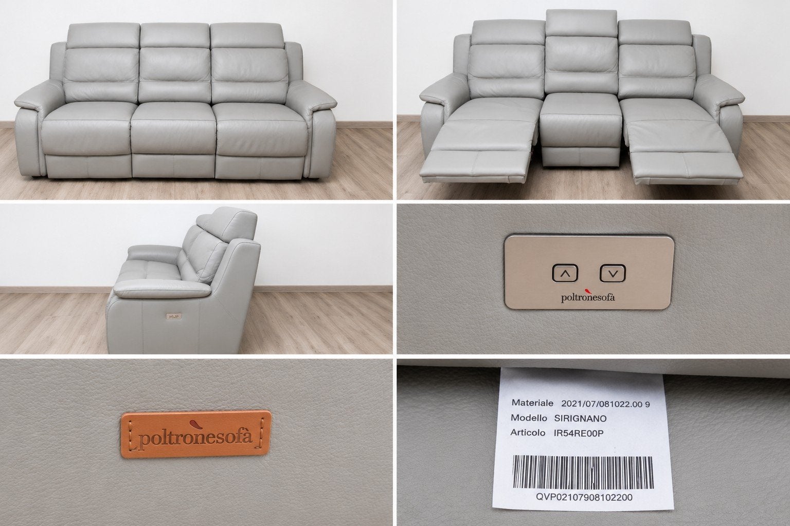 CANAPÉ 3 PLACES POLTRONESOFÀ SIRIGNANO – CUIR – 2 RELAX ÉLEC, Maison & Meubles, Enlèvement, Cuir