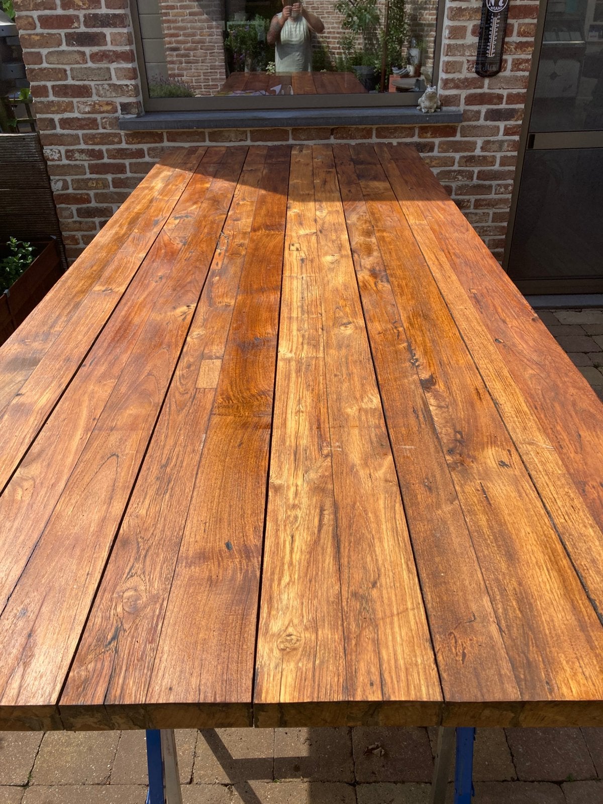 Table de jardin en teck L 300 cm l 120 cm épaisseur 4,5 cm, Jardin & Terrasse, Enlèvement, Utilisé, Rectangulaire, Bois
