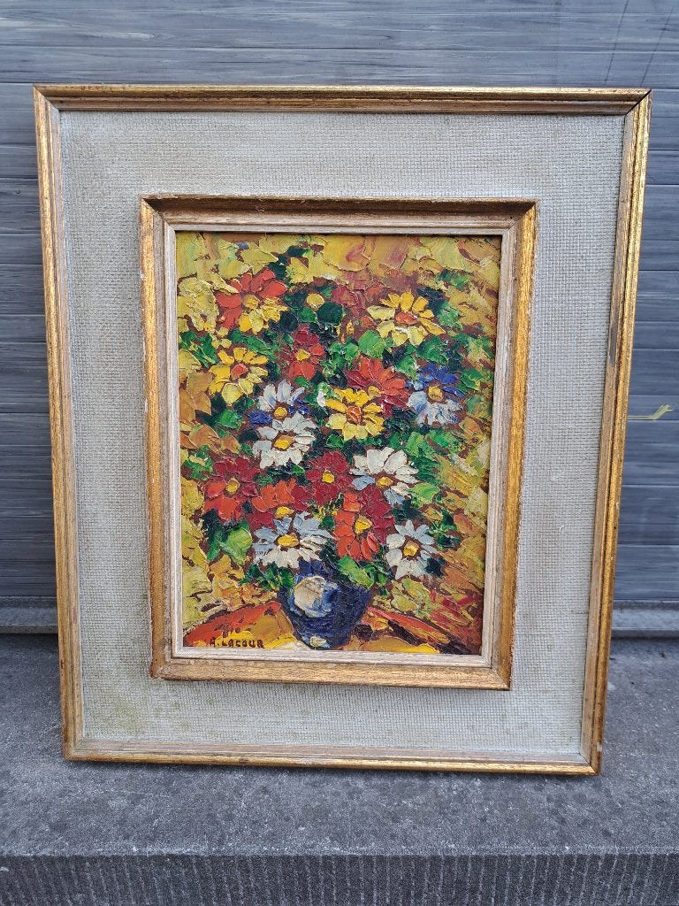 Huile sur panneau fleurs signe Armand lacour, Antiek en Kunst, Kunst | Schilderijen | Klassiek, Ophalen of Verzenden