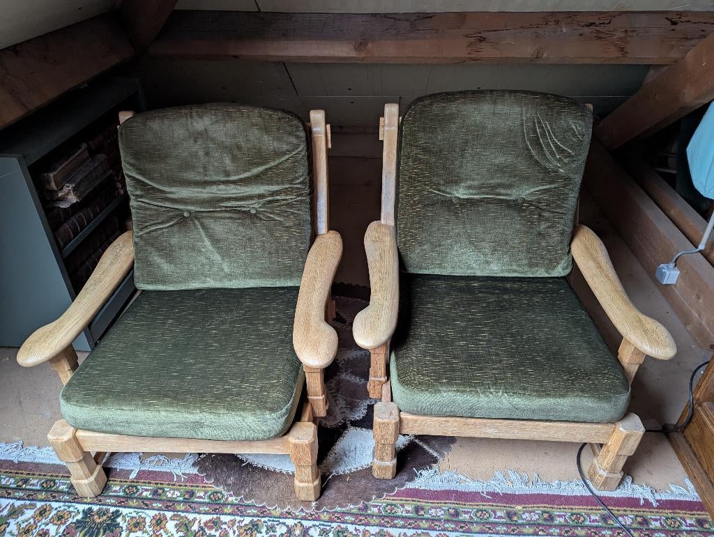 Fauteuils salon 4 sièges places bois massif rétro vert, Maison & Meubles, Fauteuils, Utilisé, Bois, Enlèvement