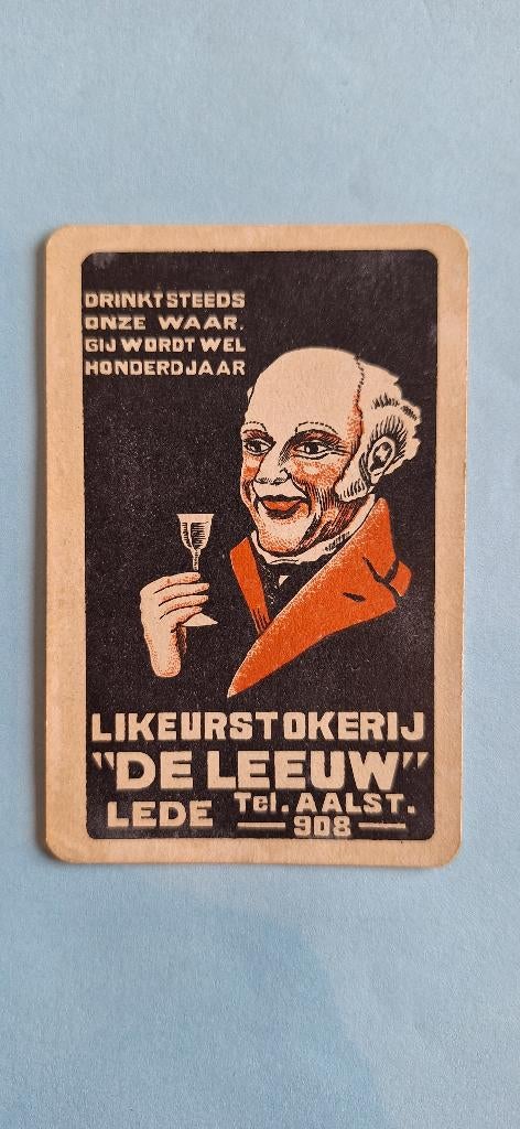 Speelkaart Lede Aalst_De Leeuw likeurstokerij_zwart_279, Verzamelen, Speelkaarten, Jokers en Kwartetten, Gebruikt, Speelkaart(en)