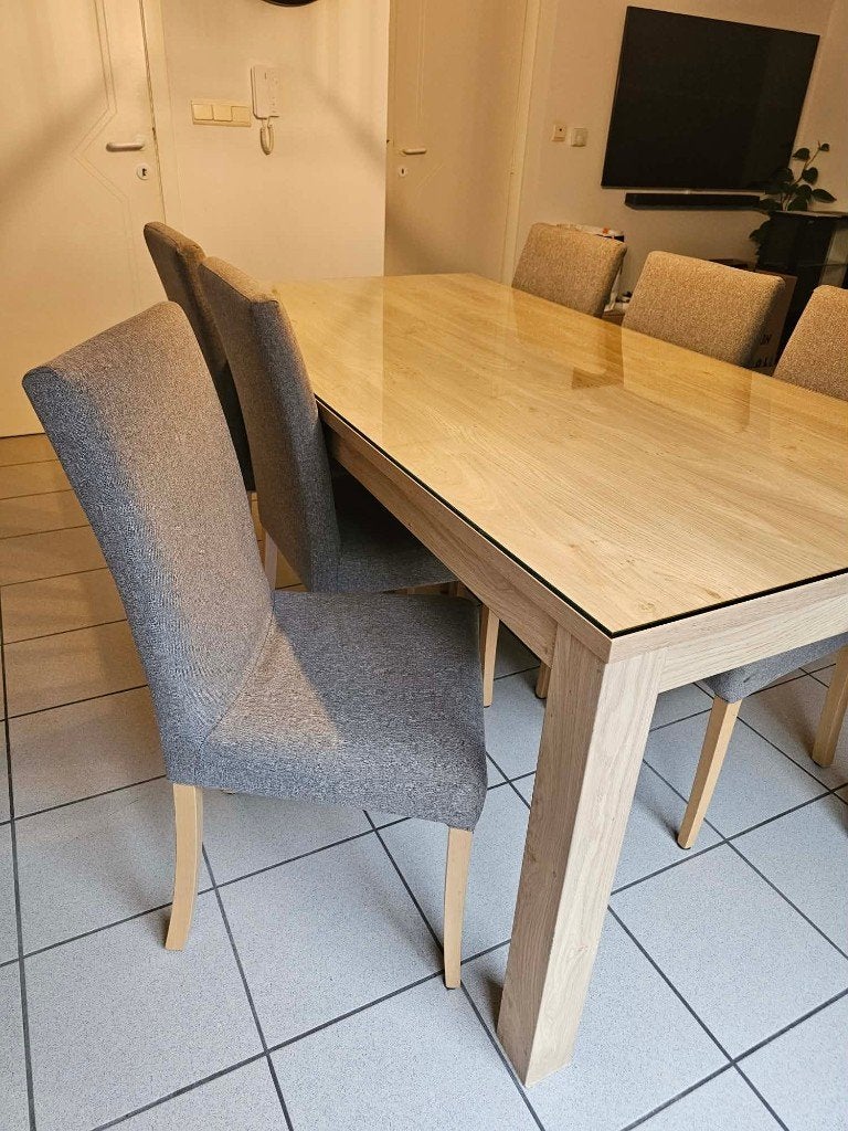 Houtlook eetkamerset – tafel, 6 stoelen & dressoir, Ophalen, Zo goed als nieuw, Houtlook, 4 tot 6 stoelen