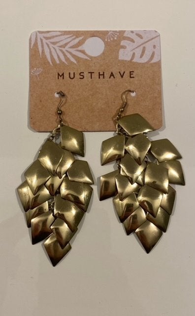 Goudkleurige oorbellen met ruitjes, Handtassen en Accessoires, Ophalen of Verzenden, Zo goed als nieuw, Goud, Hangers