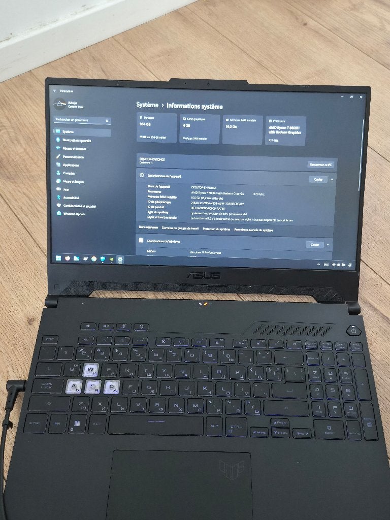 ASUS Gaming Laptop Ryzen 7 6800H RTX 3050 16GB 1TB SSD, Qwerty, Avec écran tactile, 16 pouces, 4 Ghz ou plus