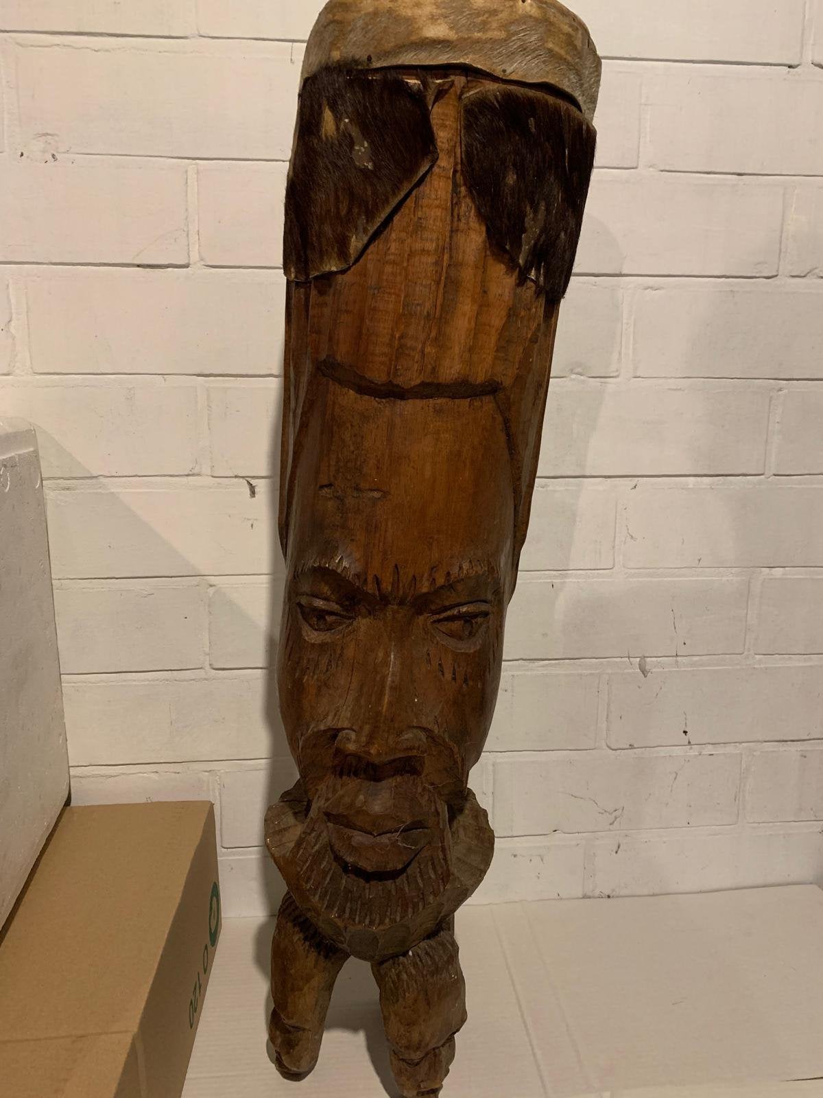 Afrikaans houten beeld met djembe, Ophalen, 50 - 100 cm, Beeld, Hout